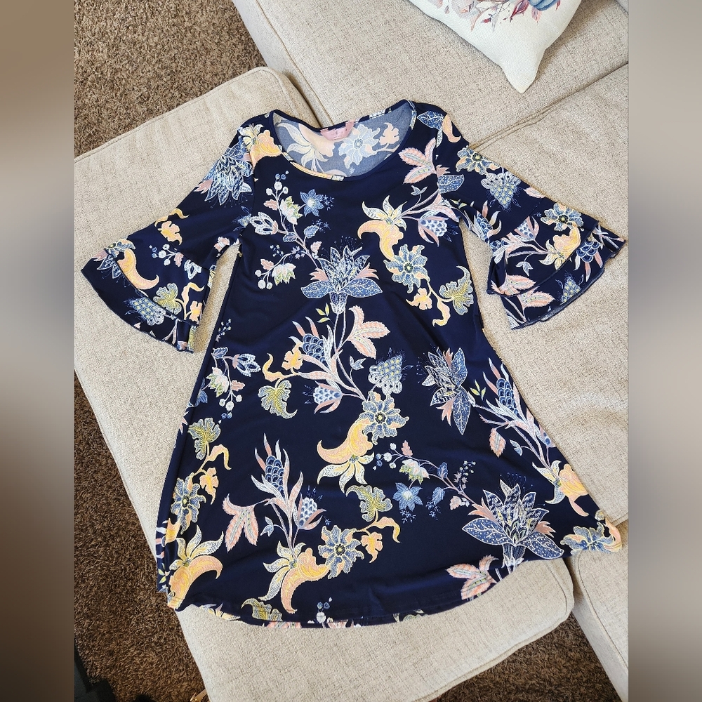 Floral Dress with Bell Ruffled Sleeves